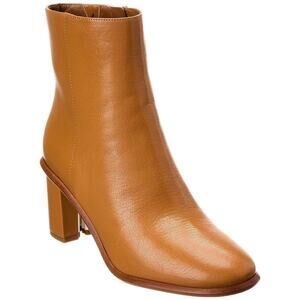Tory Burch Brown Leather Brooke Booties Stamped Block Heel Ankle Boots Size 11